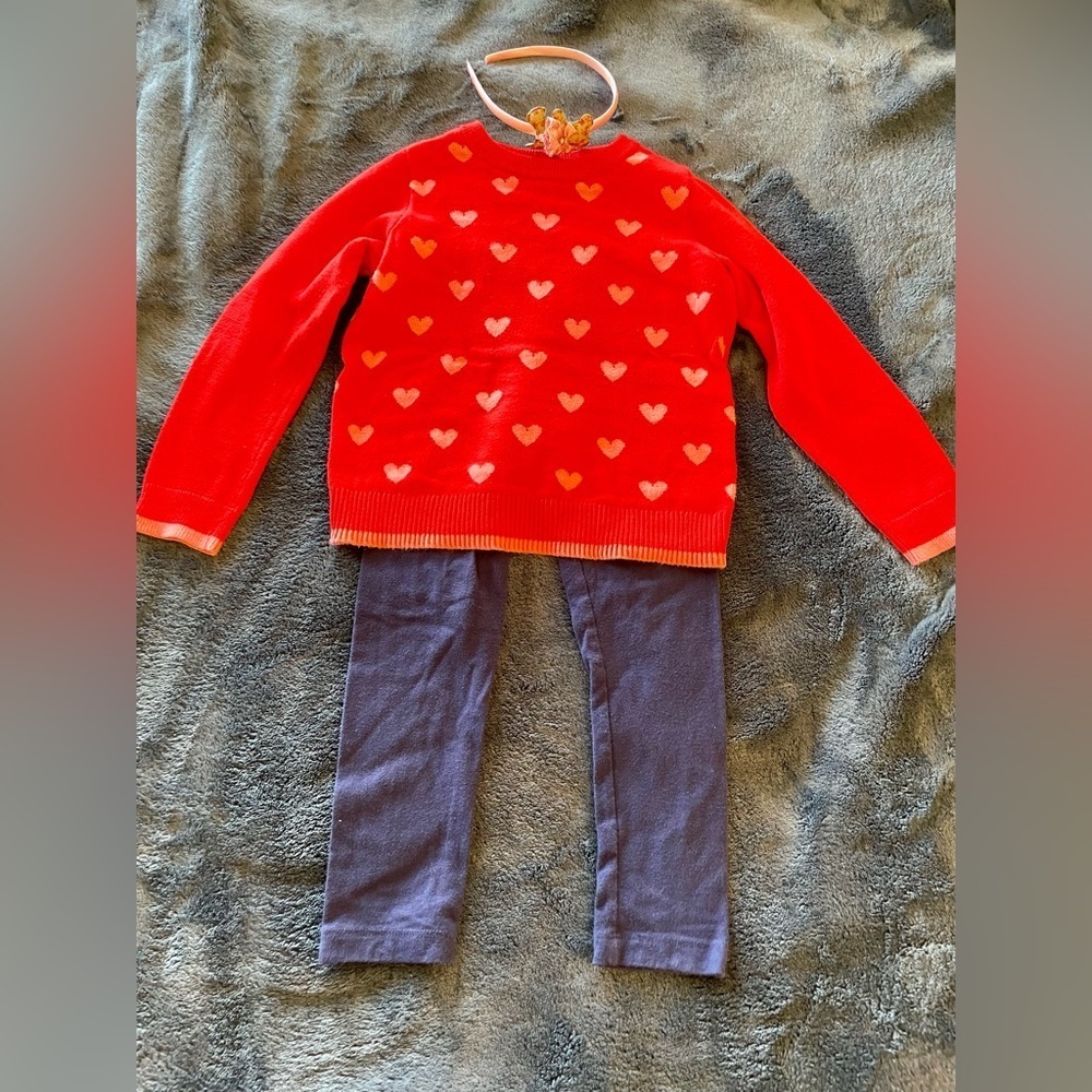 Bundle of 3: Gap heart sweater + cat & jack leggings + NWOT headband size 5T